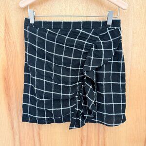 NWT Madewell Black Windowpane Wool-Blend Ruffle Wrap Skirt – Size 2